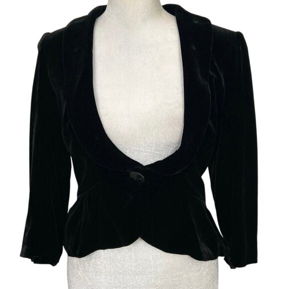 Ann Taylor LOFT Jackets & Blazers - Y2K LOFT Black Velvet Silk Blend Crop Blazer Size 2 Dark Romantic Coquette Indie